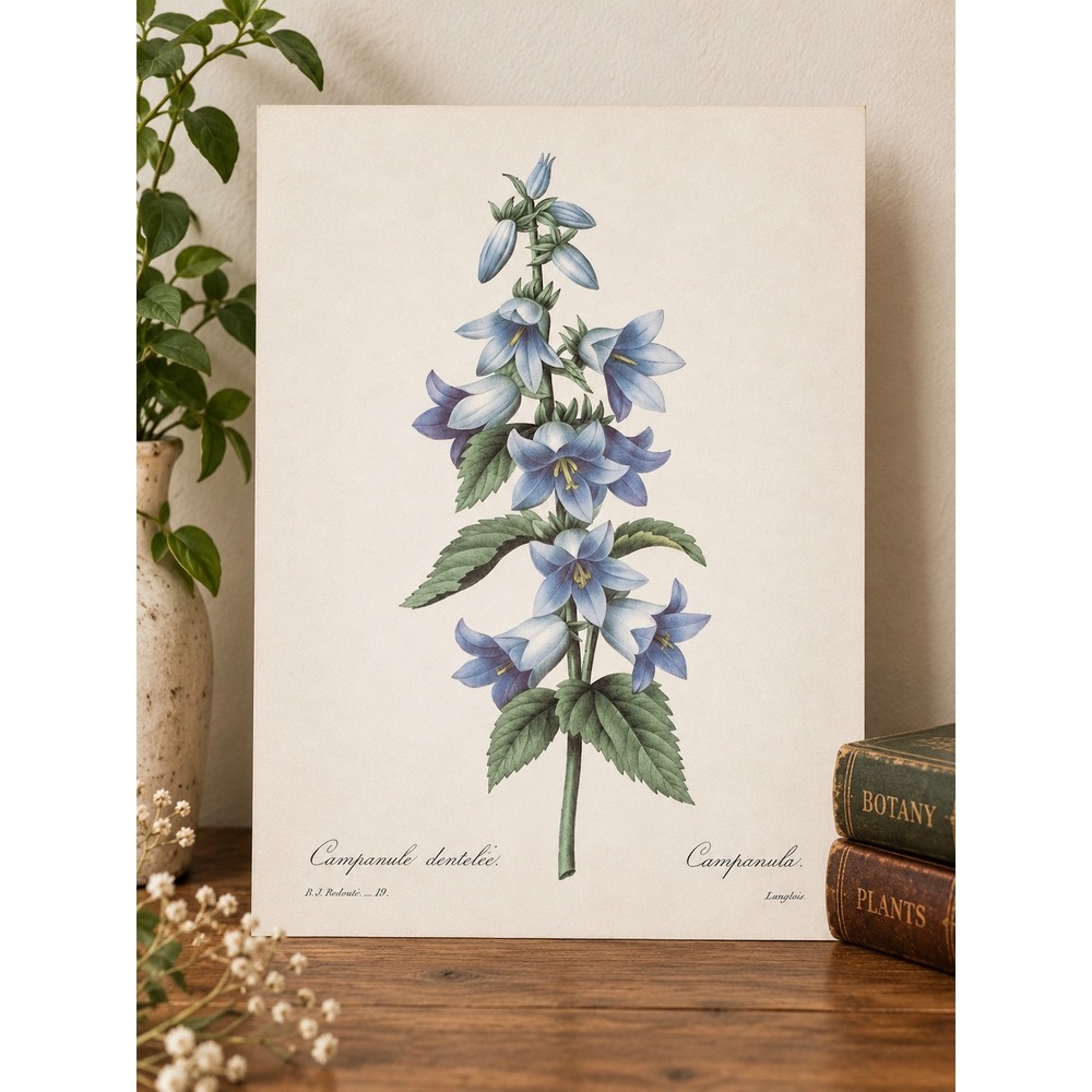 P.J. Redoute Campanula Dentata Botanical Book Plate Blue Bellflower Floral 11x14